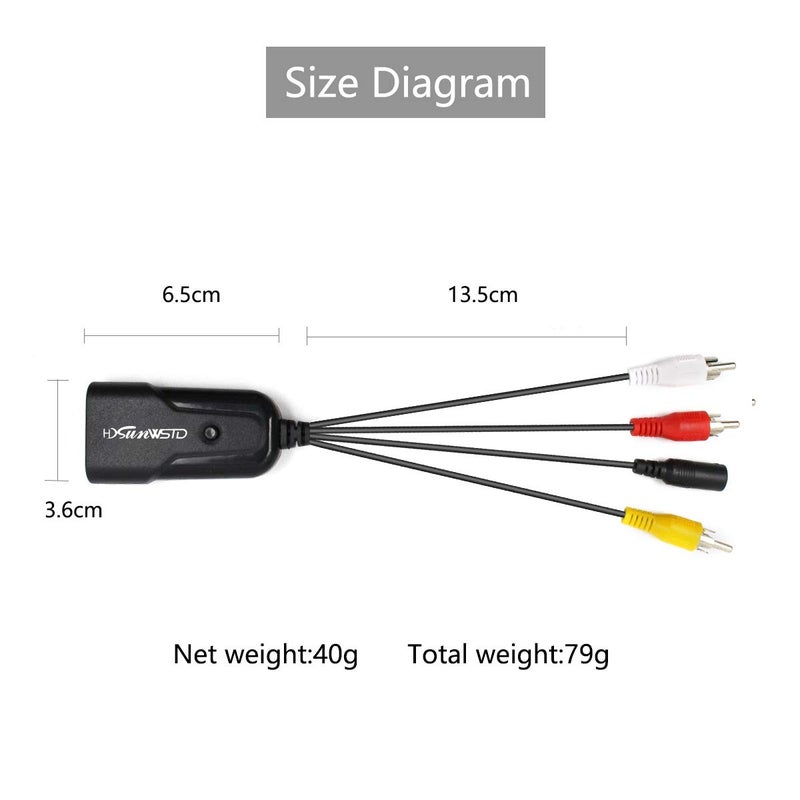 HDSUNWSTD HDMI to AV Adapter Mini HD Video Converter Box HDMI to RCA AV/CVSB L/R Video 1080P HDMI2AV Support NTSC PAL Output - Image 3